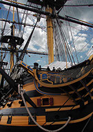HMS Victory in a dry dock at Portsmouth.